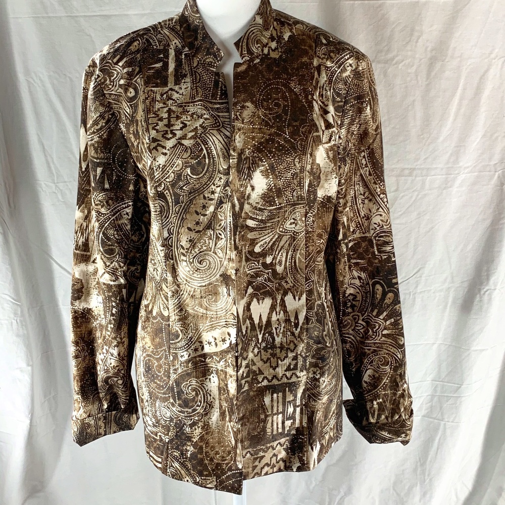 Chico's Silk Jacket Brown and Cream size 2